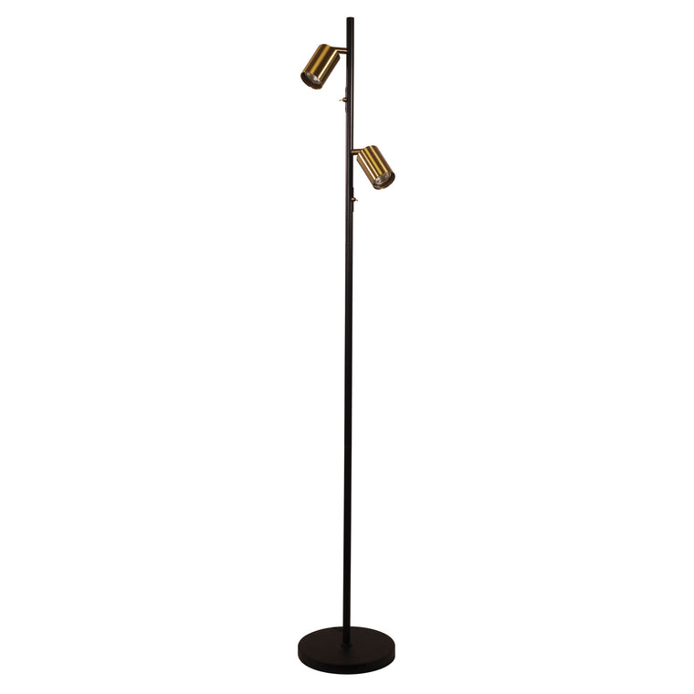 Oriel Lighting Ponte Adjustable Twin Floor Lamp Black and Satin Brass