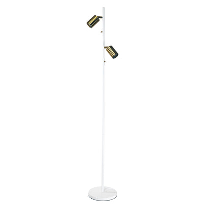 Oriel Lighting Ponte Adjustable Twin Floor Lamp White and Satin Brass