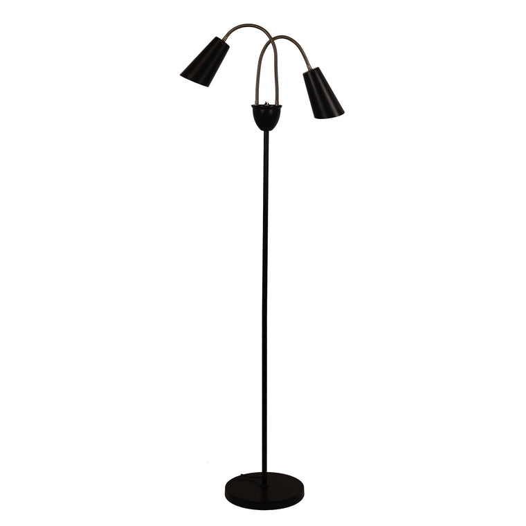 Oriel Lighting Walt Twin Flexible Neck Floor Lamp Black with Antique Brass