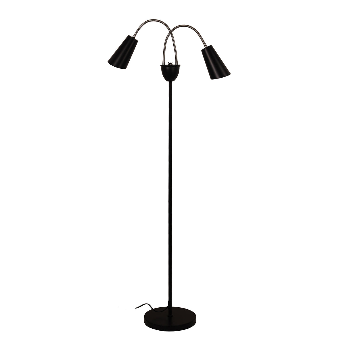 Oriel Lighting Walt Twin Flexible Neck Floor Lamp Black with Brushed Chrome