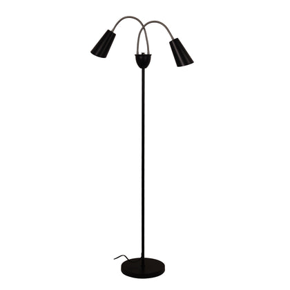 Oriel Lighting Walt Twin Flexible Neck Floor Lamp Black with Brushed Chrome