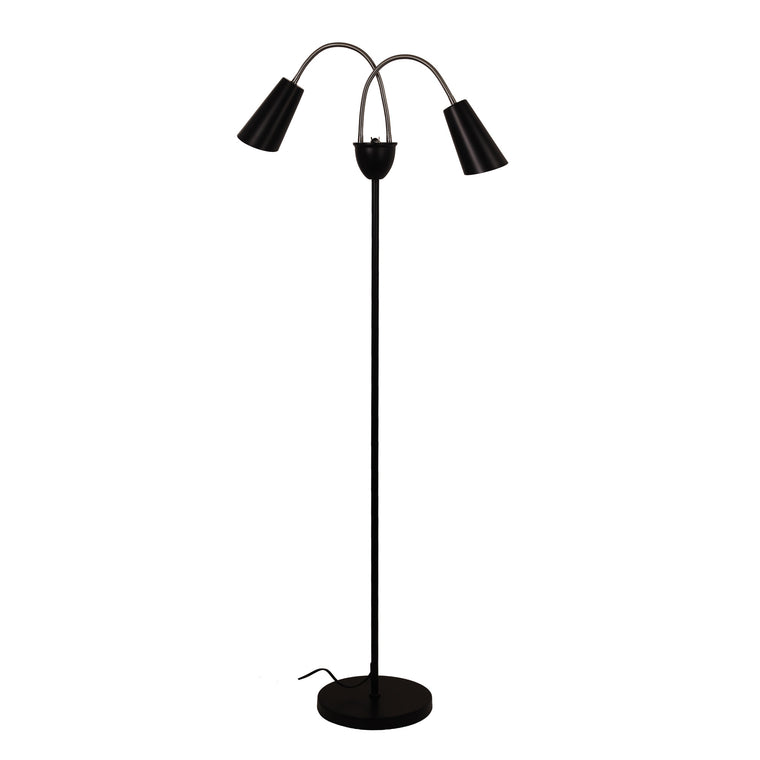Oriel Lighting Walt Twin Flexible Neck Floor Lamp Black with Brushed Chrome